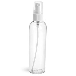 4 oz Clear PET Cosmo Round Bottles w/ White Fine Mist Sprayers