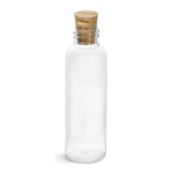 2 oz Clear PET Cosmo Round w/ Cork Stoppers