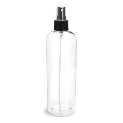 16 oz Clear PET Cosmo Round Bottles w/ Black Sprayers