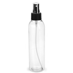 6 oz Clear PET Cosmo Round Bottles w/ Black Sprayers