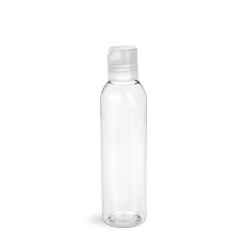 6 oz Clear PET Cosmo Round Bottles w/ Natural Disc Top Caps