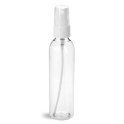 6 oz Plastic Bottles, Clear PET Cosmo Rounds w/ Smooth White Fine Mist Sprayers