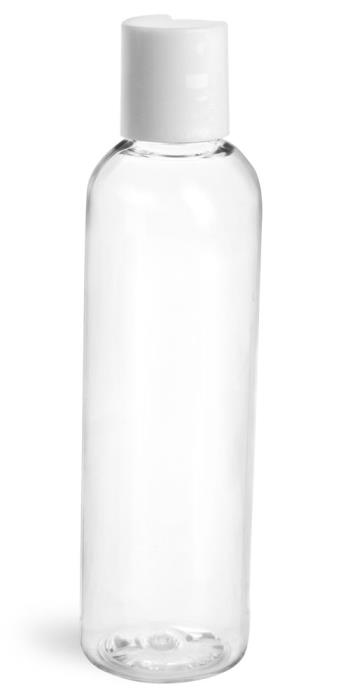 4 oz Clear PET Cosmo Round Bottles w/ Smooth White Disc Top Caps