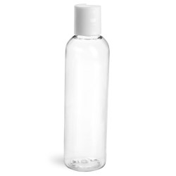 4 oz Clear PET Cosmo Round Bottles w/ Smooth White Disc Top Caps