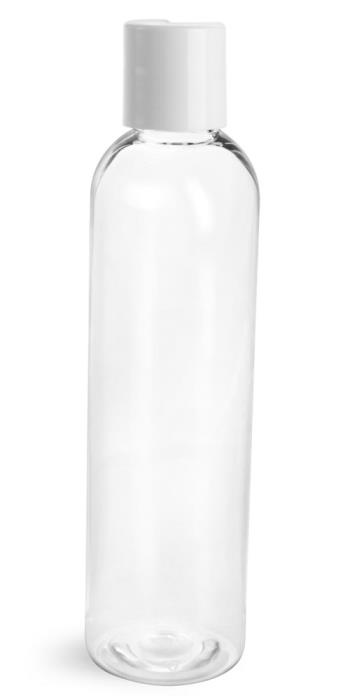 8 oz Clear PET Cosmo Round Bottles w/ Smooth White Disc Top Caps