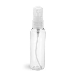 2 oz Clear PET Cosmo Round Bottles w/ Natural Fine Mist Sprayers