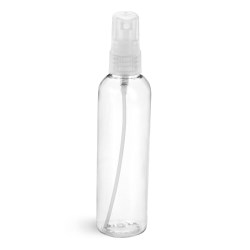 4 oz Clear PET Cosmo Round Bottles w/ Natural Fine Mist Sprayers