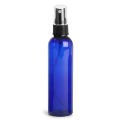 4 oz Blue PET Cosmo Round Bottles w/ Black Fine Mist Sprayers