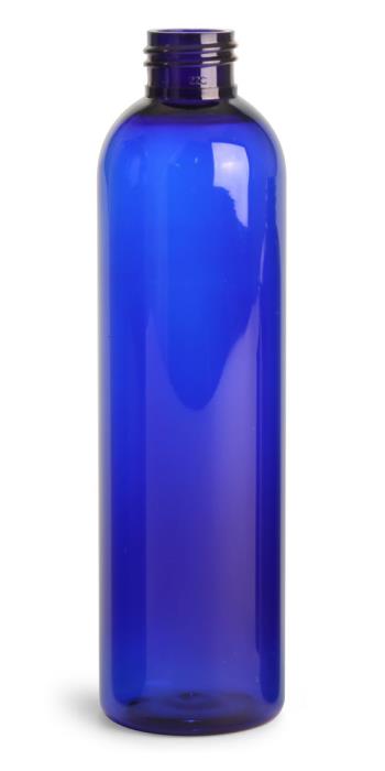 8 oz Blue PET Cosmo Round Bottles (Bulk), Caps NOT Included