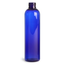 8 oz Blue PET Cosmo Round Bottles (Bulk), Caps NOT Included