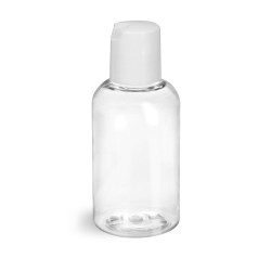 2 oz Clear PET Boston Round Bottles w/ Smooth White Disc Top Caps