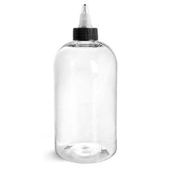 16 oz Clear PET Round Bottles w/ Black/Natural Twist Top Caps