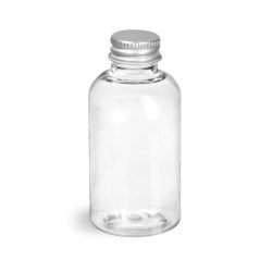 2 oz Clear PET Boston Round Bottles w/ Lined Aluminum Caps