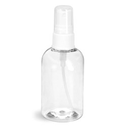 4 oz Clear PET Boston Round Bottles w/ White Fine Mist Sprayers