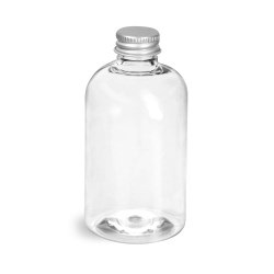 4 oz Clear PET Boston Round Bottles w/ Lined Aluminum Caps