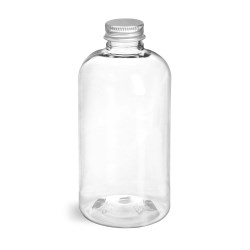 8 oz Clear PET Boston Round Bottles w/ Lined Aluminum Caps