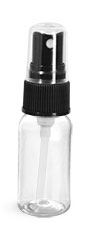 1 oz Clear PET Boston Round Bottles w/ Black Fine Mist Sprayers