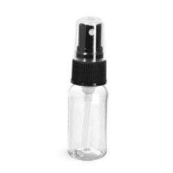 1 oz Clear PET Boston Round Bottles w/ Black Fine Mist Sprayers