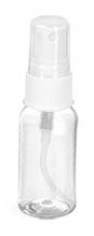 1 oz Clear PET Boston Round Bottles w/ White Fine Mist Sprayers