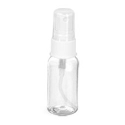 1 oz Clear PET Boston Round Bottles w/ White Fine Mist Sprayers