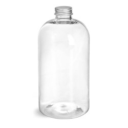 16 oz Clear PET Boston Round Bottles w/ Lined Aluminum Caps