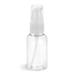 2 oz Clear PET Boston Round Bottles w/ Natural Treatment Pumps