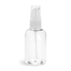 4 oz Clear PET Boston Round Bottles w/ Natural Treatment Pumps