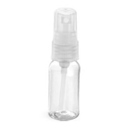 1 oz Clear PET Boston Round Bottles w/ Natural Fine Mist Sprayers