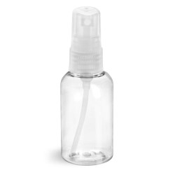 2 oz Clear PET Boston Round Bottles w/ Natural Fine Mist Sprayers