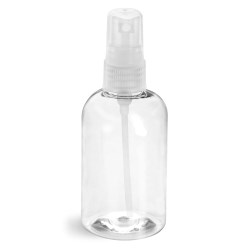 4 oz Clear PET Boston Round Bottles w/ Natural Fine Mist Sprayers