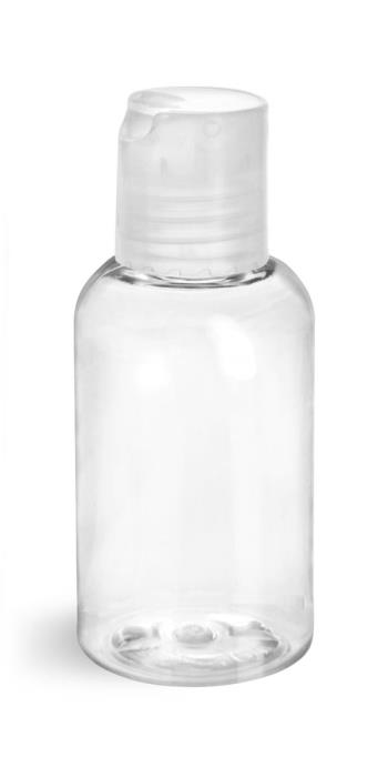 2 oz Clear PET Boston Round Bottles w/ Natural Disc Top Caps