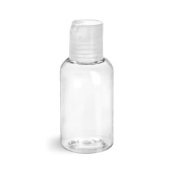 2 oz Clear PET Boston Round Bottles w/ Natural Disc Top Caps