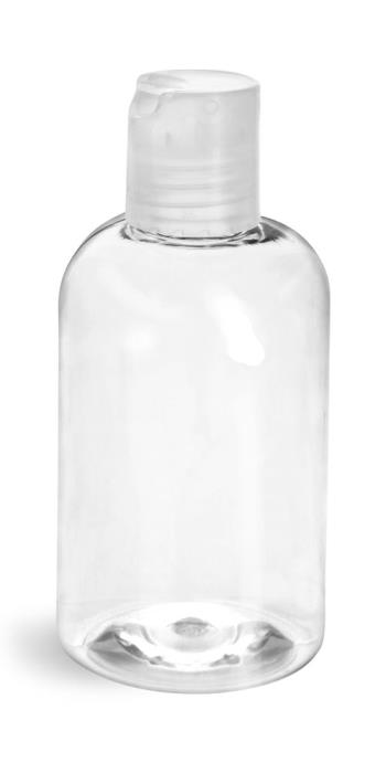 4 oz Clear PET Boston Round Bottles w/ Natural Disc Top Caps