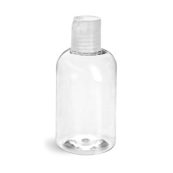 4 oz Clear PET Boston Round Bottles w/ Natural Disc Top Caps