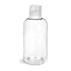 8 oz Clear PET Boston Round Bottles w/ Natural Disc Top Caps