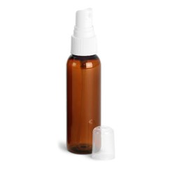 2 oz Amber PET Cosmo Rounds w/ White Fine Mist Sprayers