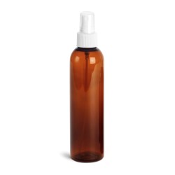 8 oz Amber PET Cosmo Rounds w/ White Fine Mist Sprayers