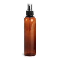 8 oz Amber PET Cosmo Rounds w/ Black Fine Mist Sprayers