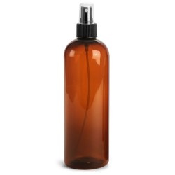 16 oz Amber PET Cosmo Rounds w/ Black Fine Mist Sprayers