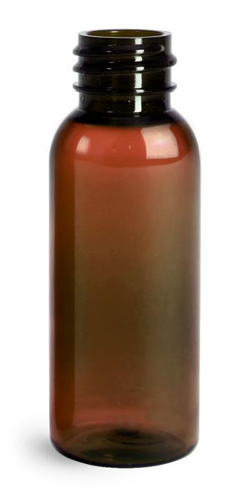 1 oz Amber PET Cosmo Round Bottles (Bulk), Caps NOT Included