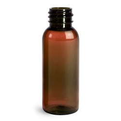 1 oz Amber PET Cosmo Round Bottles (Bulk), Caps NOT Included