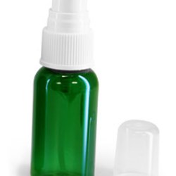 1 oz Green PET Boston Round Bottles w/ White Fine Mist Sprayers