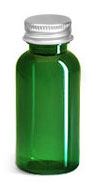 1 oz Green PET Round Bottles w/ Lined Aluminum Caps