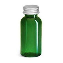 1 oz Green PET Round Bottles w/ Lined Aluminum Caps