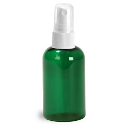 2 oz Green PET Boston Round Bottles w/ White Fine Mist Sprayers