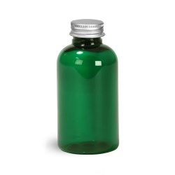 2 oz Green PET Round Bottles w/ Lined Aluminum Caps