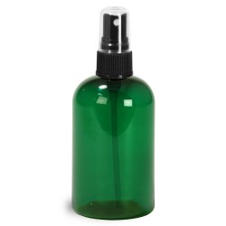 4 oz Green PET Boston Round Bottles w/ Black Fine Mist Sprayers