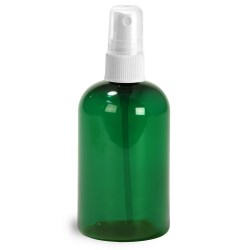 4 oz Green PET Boston Round Bottles w/ White Fine Mist Sprayers