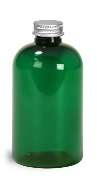 4 oz Green PET Round Bottles w/ Lined Aluminum Caps