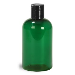 4 oz Green PET Boston Round Bottles w/ Black Disc Top Caps